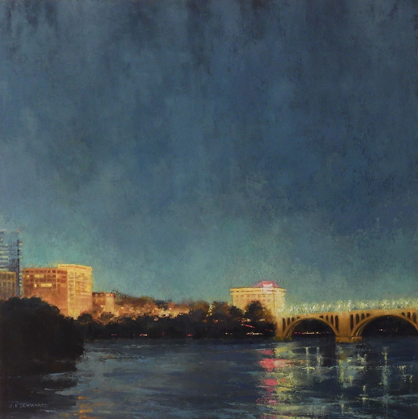 oil painting of Key Bridge during sunset