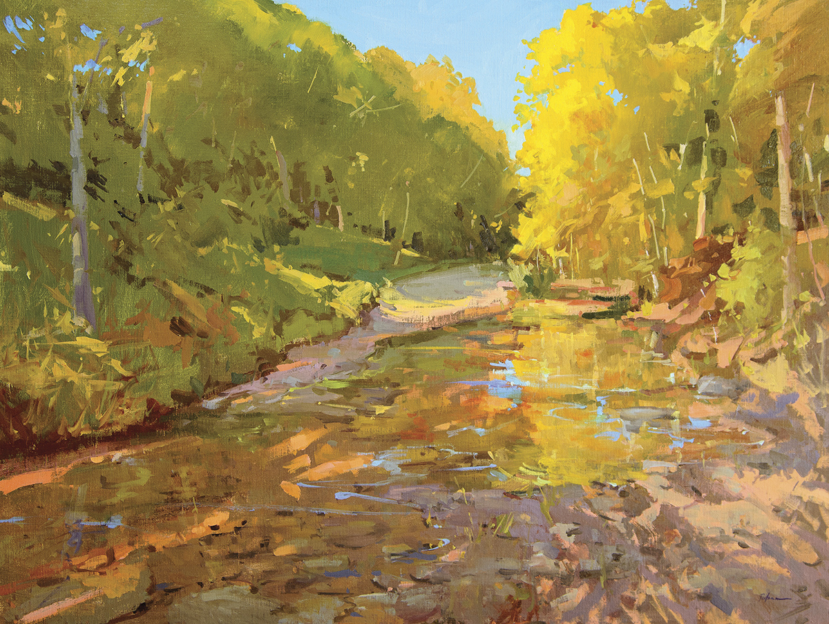 oil painting of sunlight river