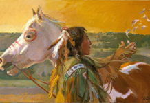 Fort Concho Welcomes APA Sherry Blanchard Stuart (b. 1941), "The Wind Speaks," 14.25 x 26 in., Oil on Linen