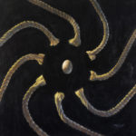 Featured Artwork: Peter Swift acrylic painting of ropes in circle pattern with egg in the middle