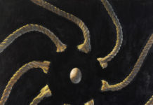 Featured Artwork: Peter Swift acrylic painting of ropes in circle pattern with egg in the middle