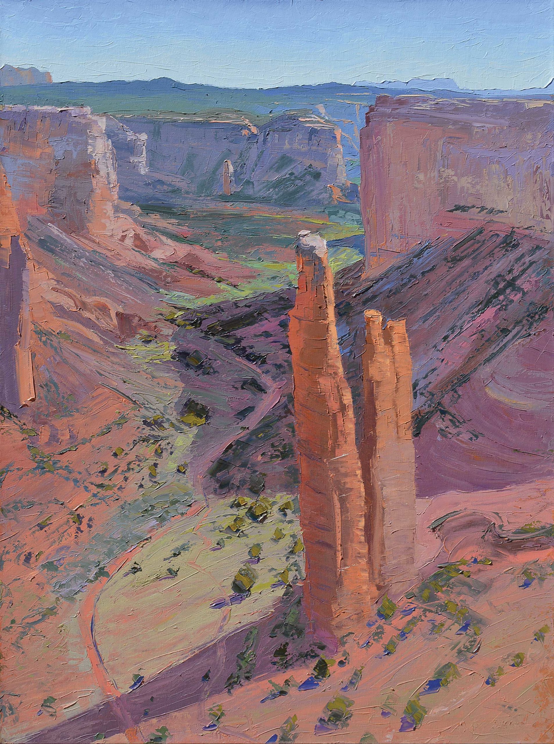 Ken Daggett (b. 1953), "Spider Rock," [Canyon de Chelly National Monument, Arizona], oil on canvas, 40 x 30 in., Meyer Gallery, Santa Fe