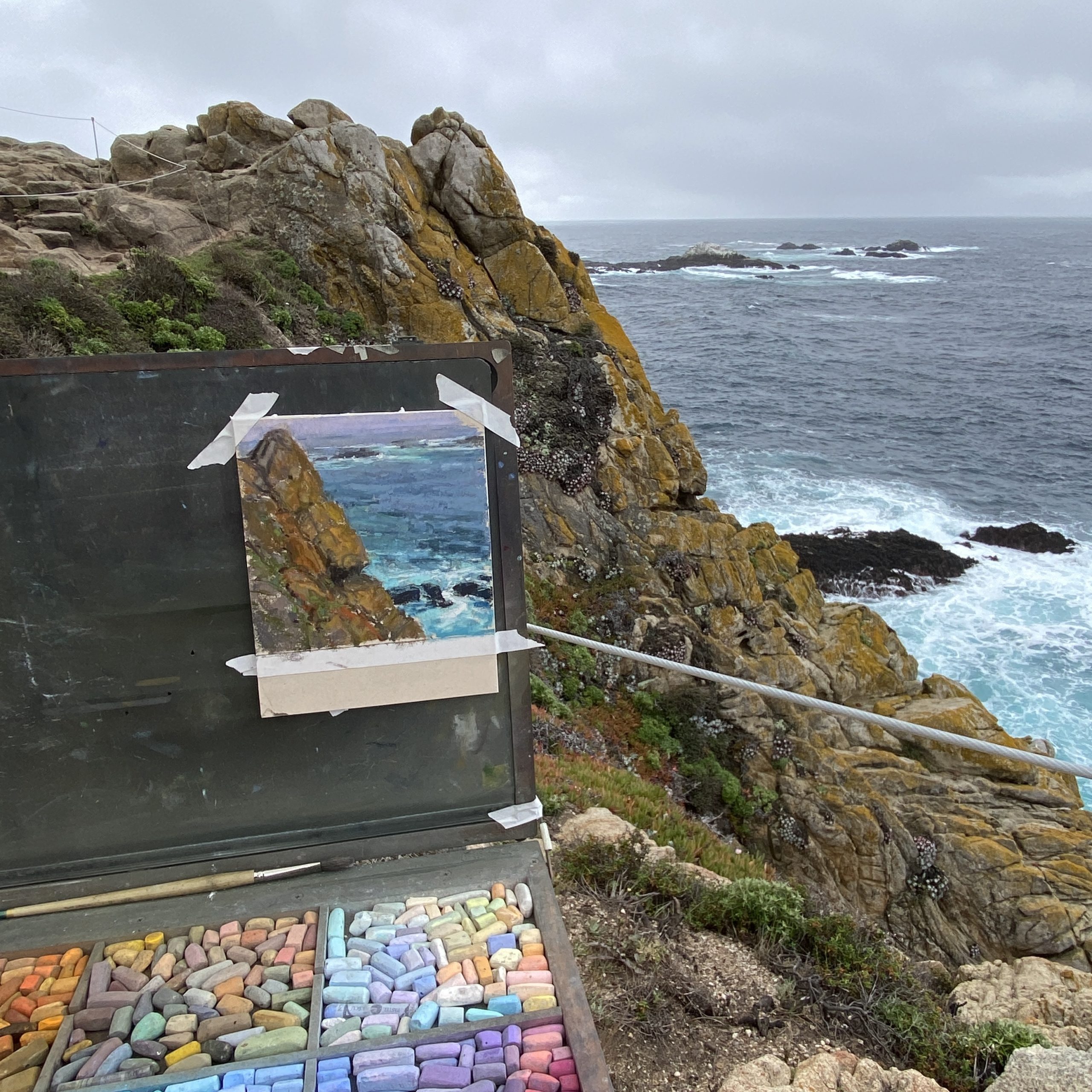 Kim Lordier, Plein Air Study for Gold Lichen and Turquoise, Point Lobos, CA