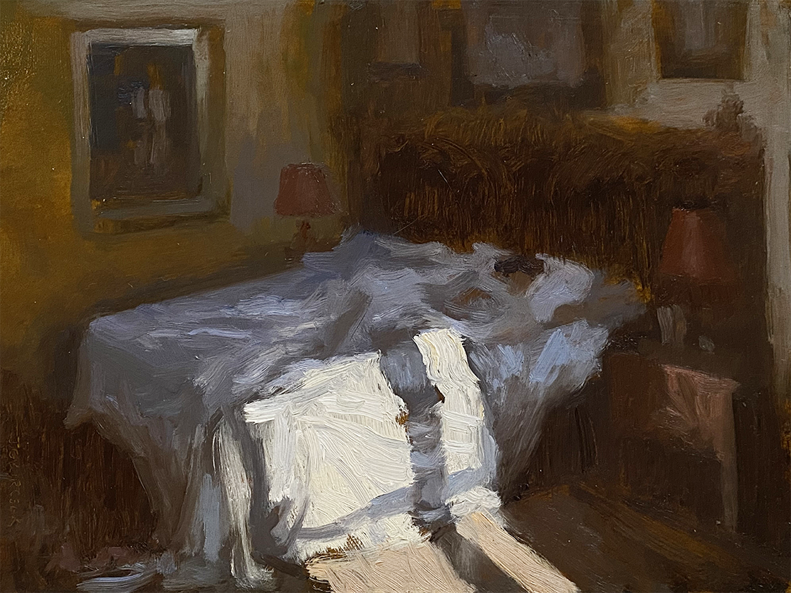 painting of a bed