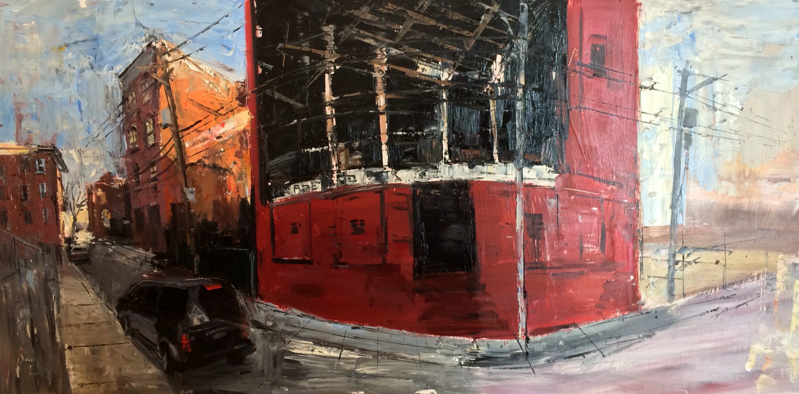 Gregory Prestegord, "Broken Down Brewery," 24 x 48 inches, Oil on panel