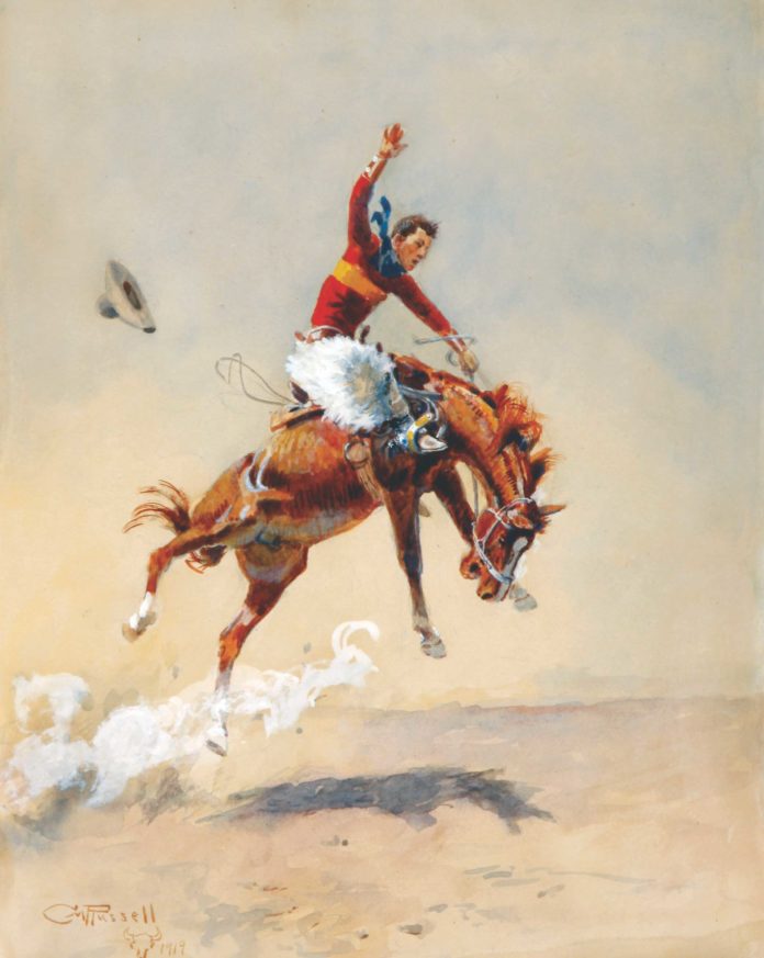 Charles Russell painting of a Cowboy on a Horse