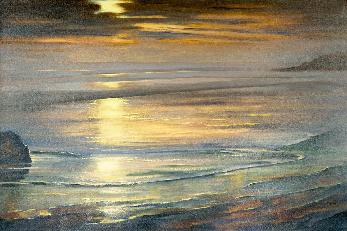 oil painting of sunset over ocean