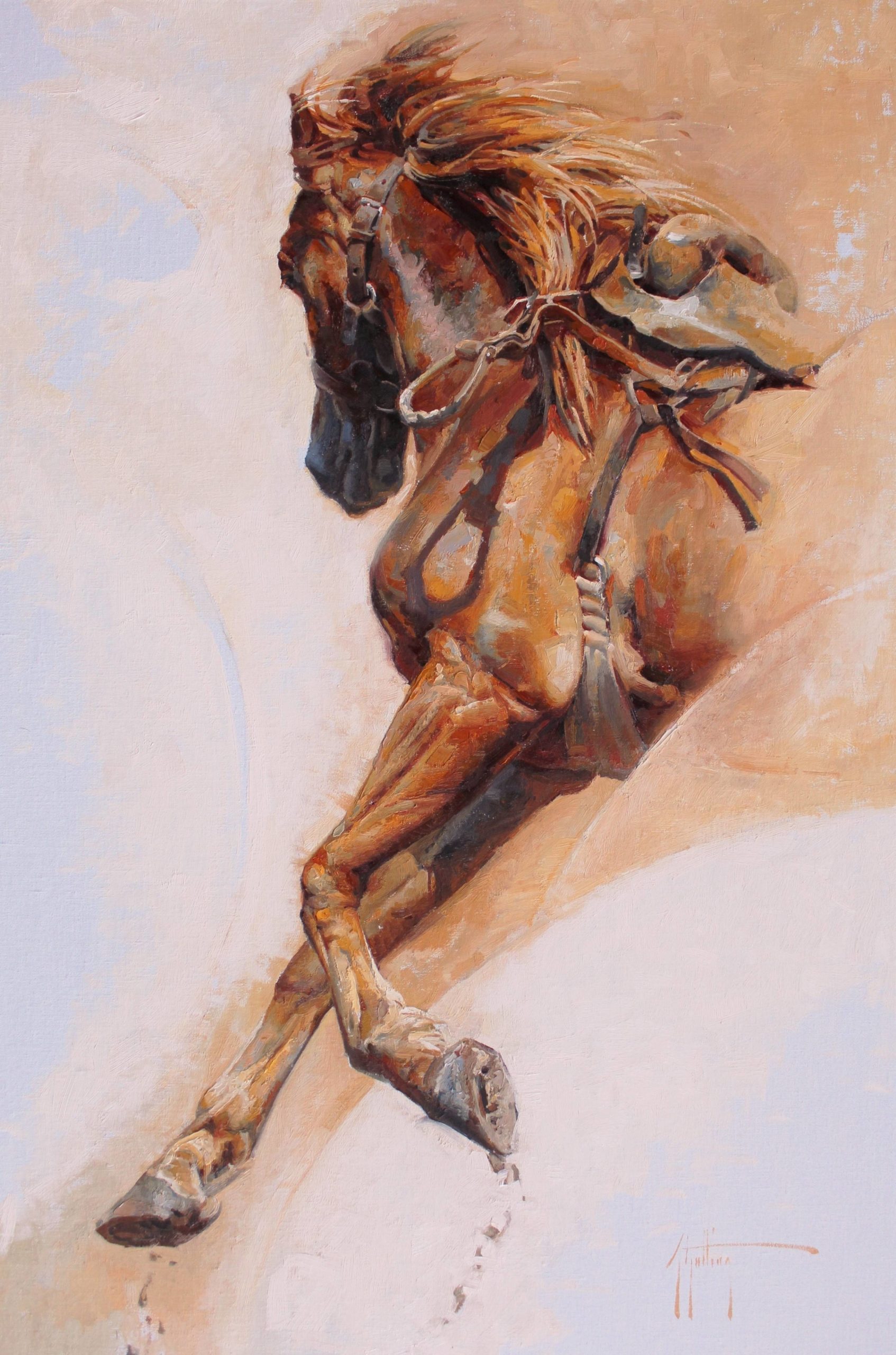 Western art - Abigail Gutting, "Pounding the Dust," 2022, Oil on linen, 26 x 24 inches, Image courtesy of the artist