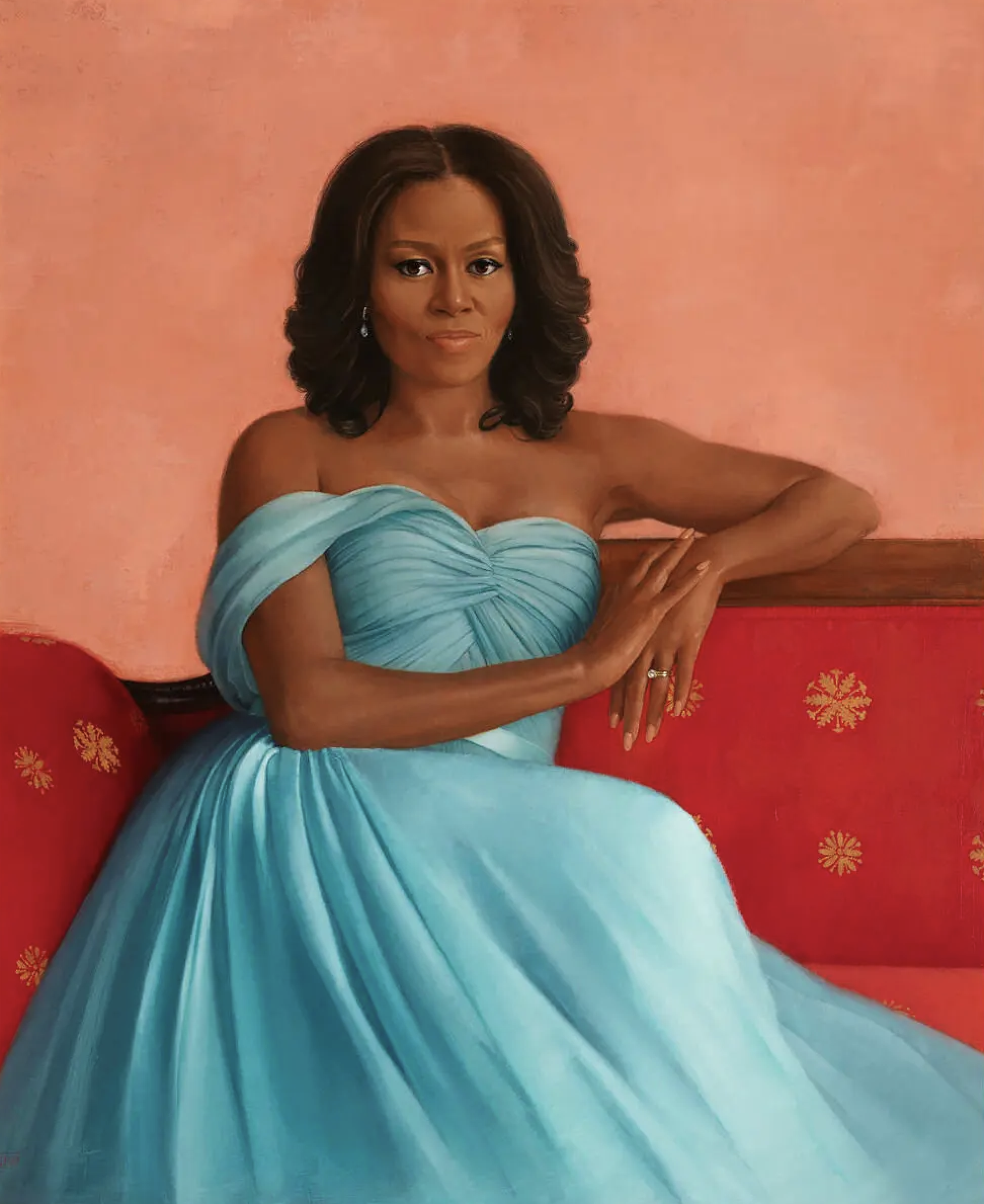 The official portrait of first lady Michelle Obama painted by Sharon Sprung.