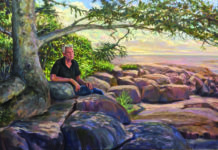 A 50-Year Retrospective Neill Slaughter (b. 1951), "Looking Ahead, Into the Past," 2022, oil on canvas, 30 x 48 in.