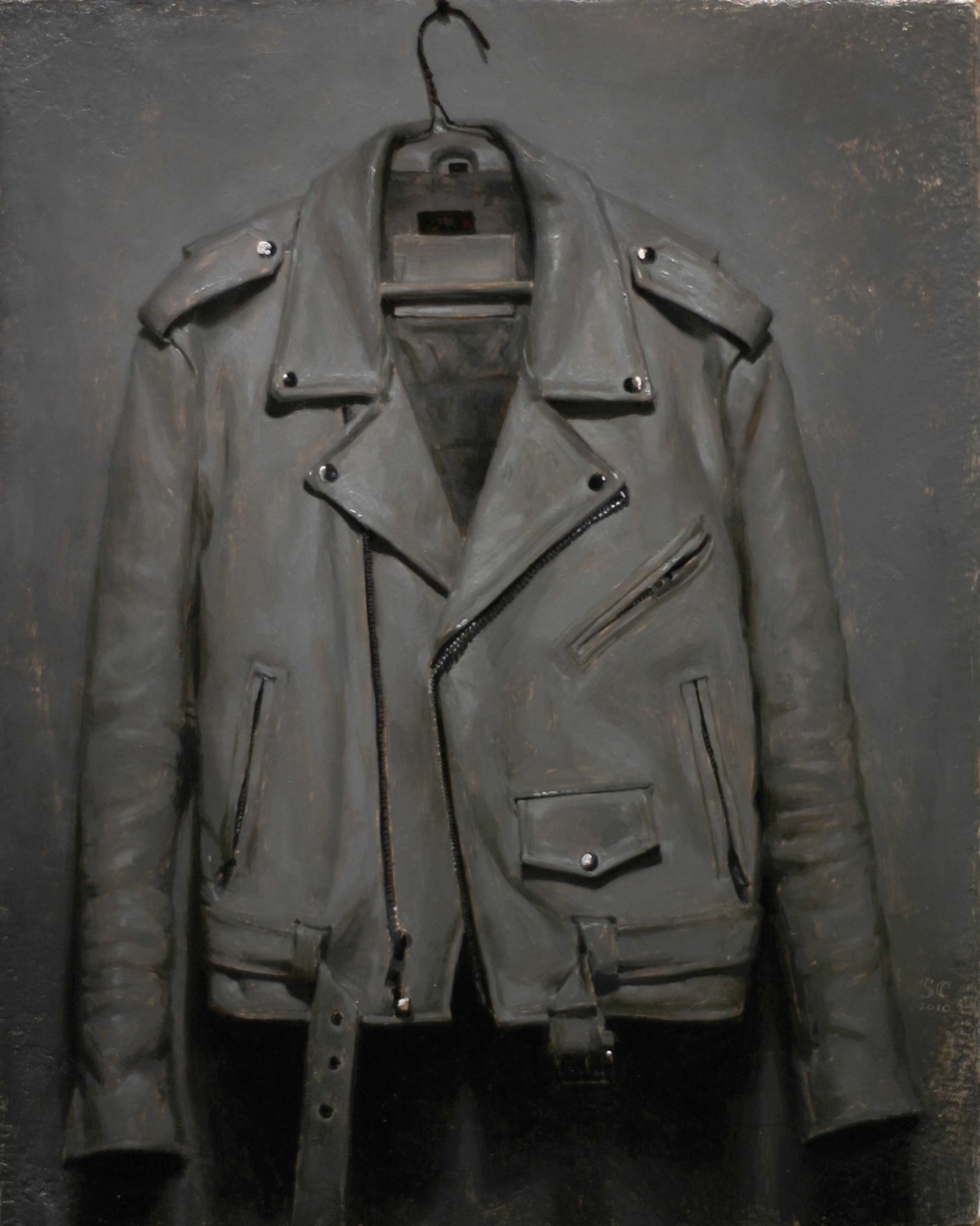 representational painting of a leather jacket