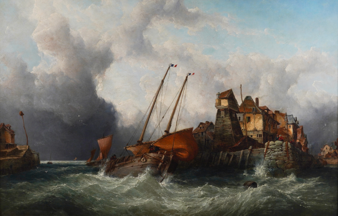 "Boats Entering Harbour in a Swell" by John James Wilson