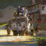 150+ American Impressionist Paintings Kim English AISM," On the Bus," 12 x 12 in., Oil,$2,500