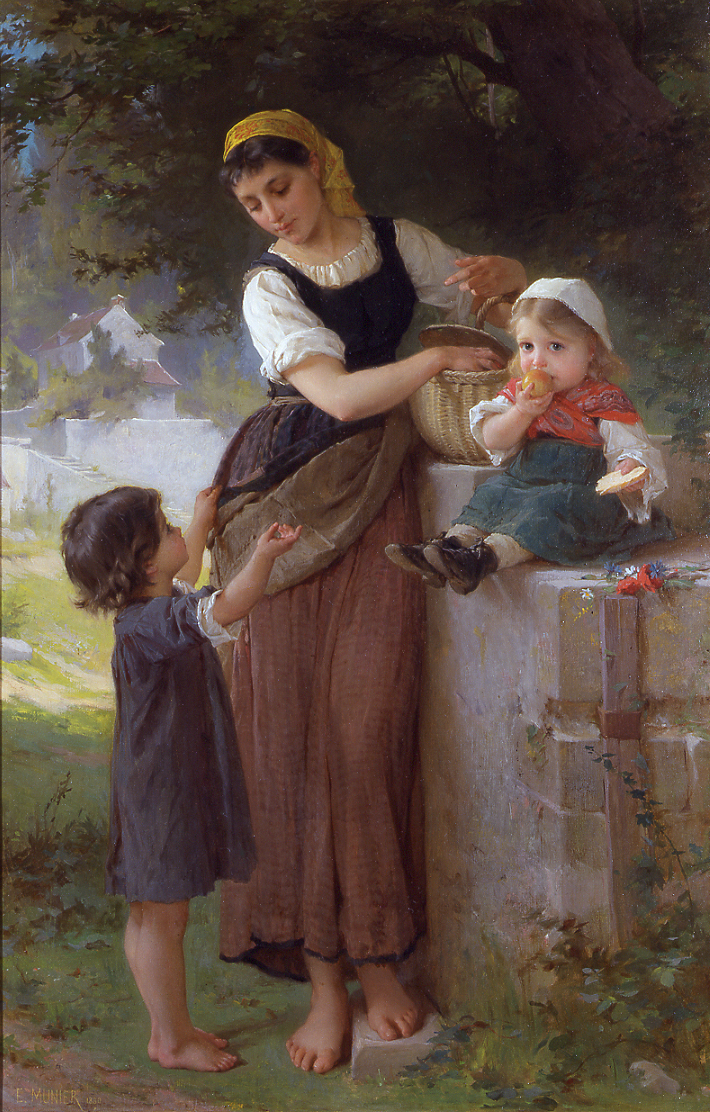 Emile Munier, "May I Have One Too," Oil on canvas, 35 x 23 inches, Signed and dated 1880