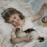 New From Rehs Galleries: Emile Munier Catalogue Raisonné Emile Munier (1840 - 1895), "Petite fille et chat," Oil on canvas, 21 3/4 x 25 3/4 inches, Signed and dated 1882