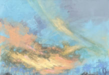 Featured Artwork: Monique Carr oil painting of sunset over water