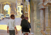 Art Auction Fundraiser: Beaux Arts & Champagne Art auction - Kim English, "Stone Streets of Beaune," oil, 12 x 9 in.