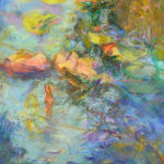 Featured Artwork: Marcia Holmes pastel painting of water lilies floating; impressionist painting