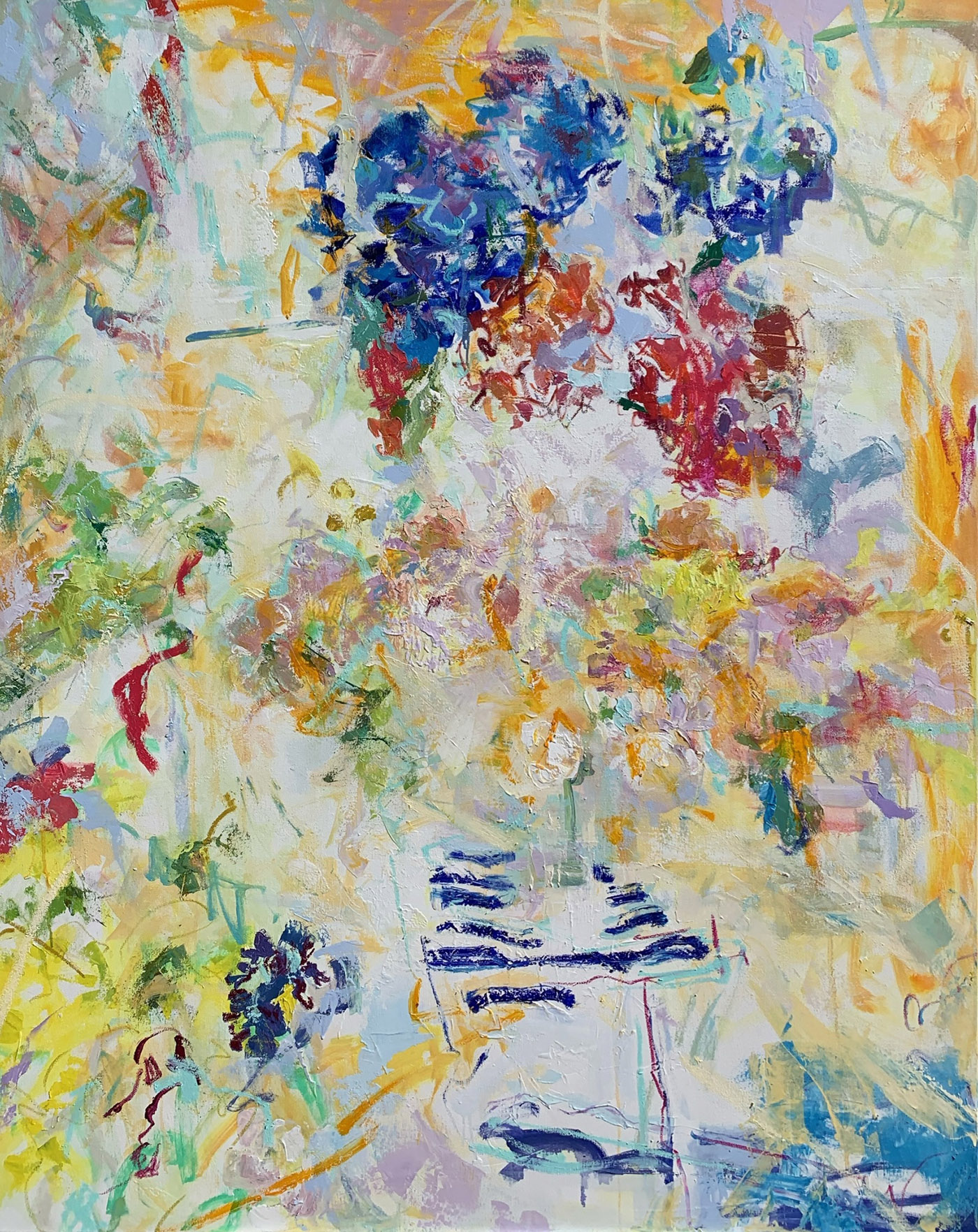 oil painting of abstract floral arrangements, bright colors 