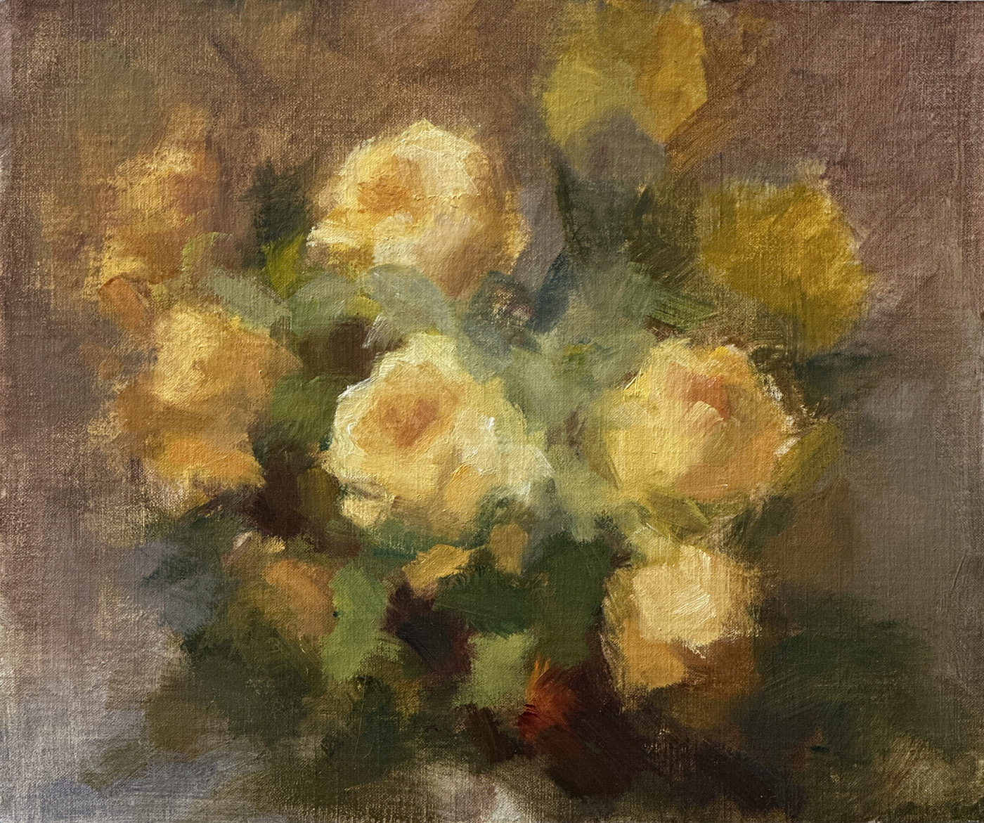 oil painting of a bouquet of yellow roses