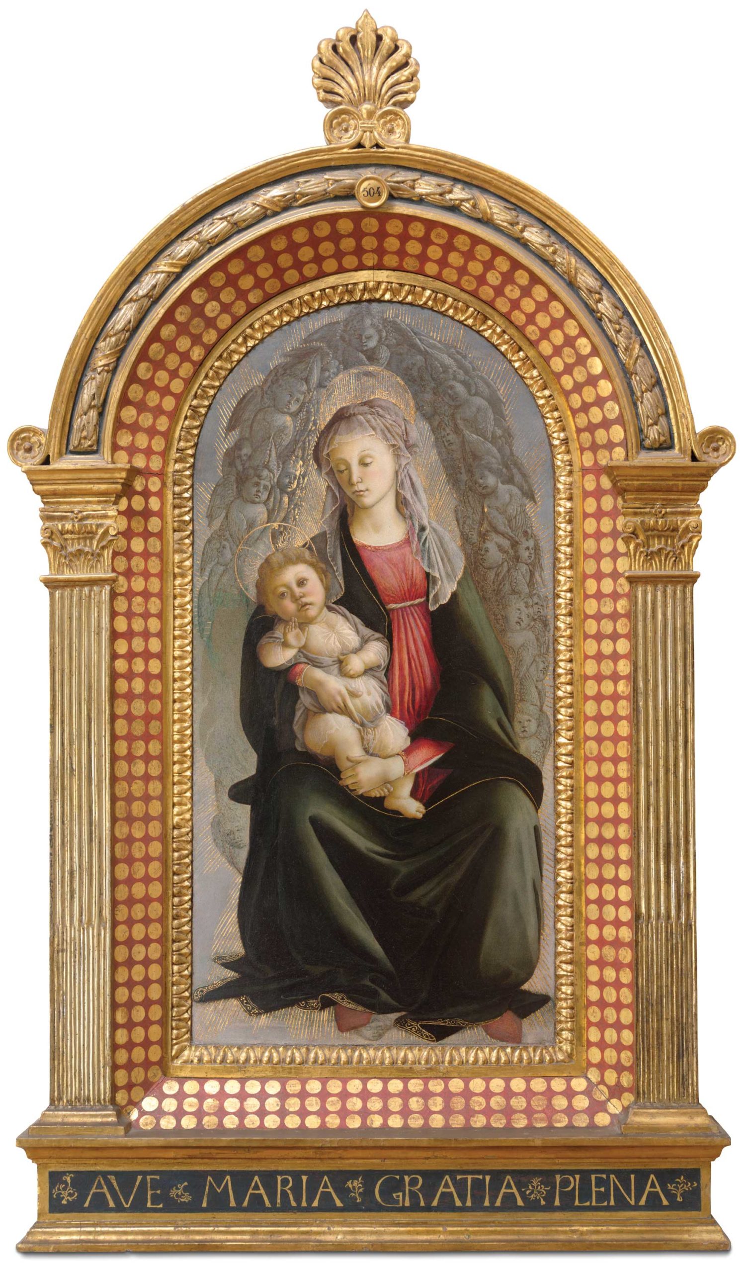 Sandro Botticelli (1445–1510), "Madonna and Child in Glory with Angels," c. 1467–69, tempera on panel, 47 1/4 x 25 1/4 in., Gallerie degli Uffizi, Florence