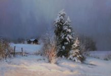 A “Winter Wonderland” in California California Art Club - Michael Godfrey, "Going Home," oil on board, 18 x 24 inches