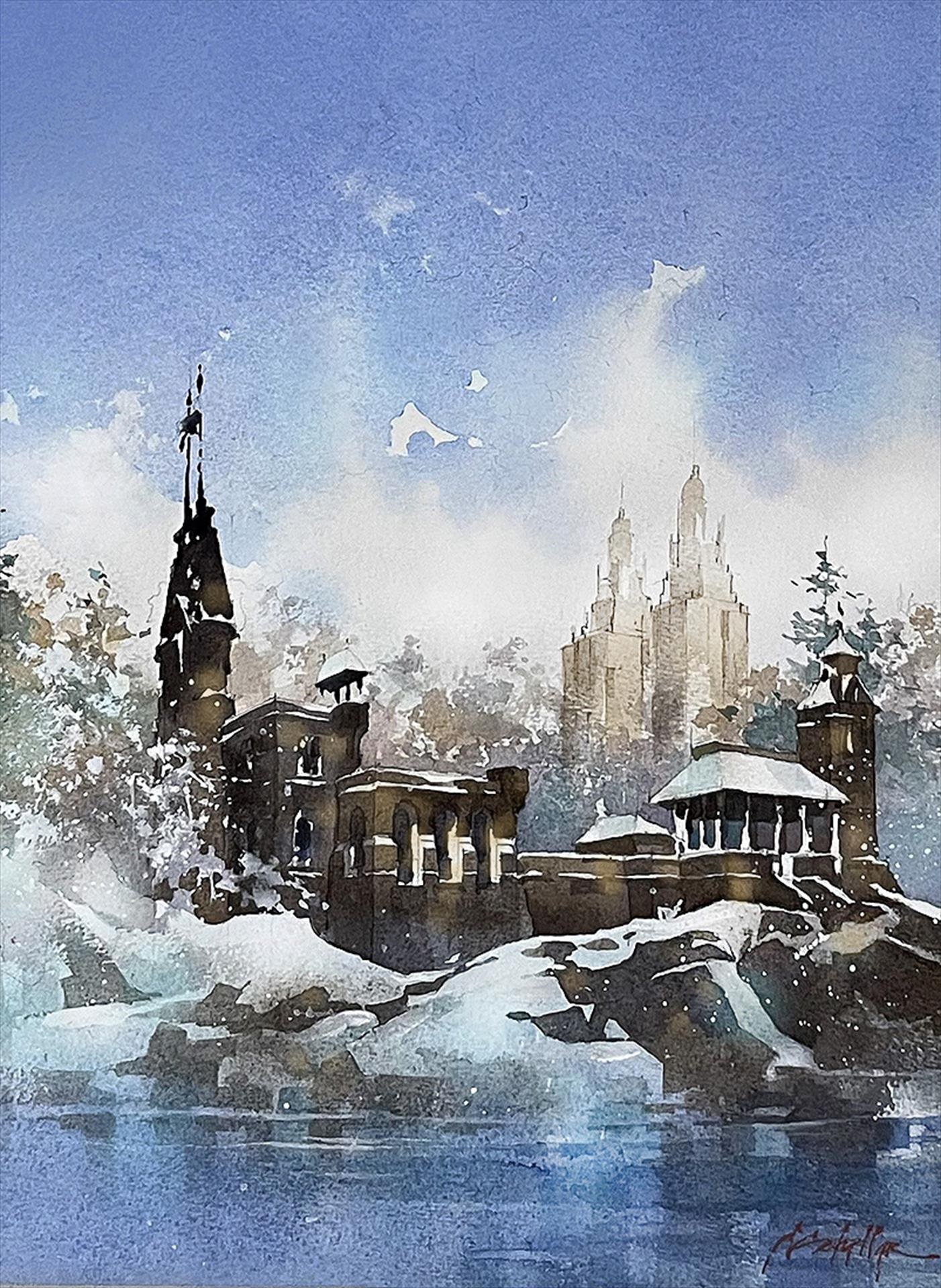 Thomas Schaller, "Winter – Belvedere Castle," watercolor on paper, 15 x 12 inches