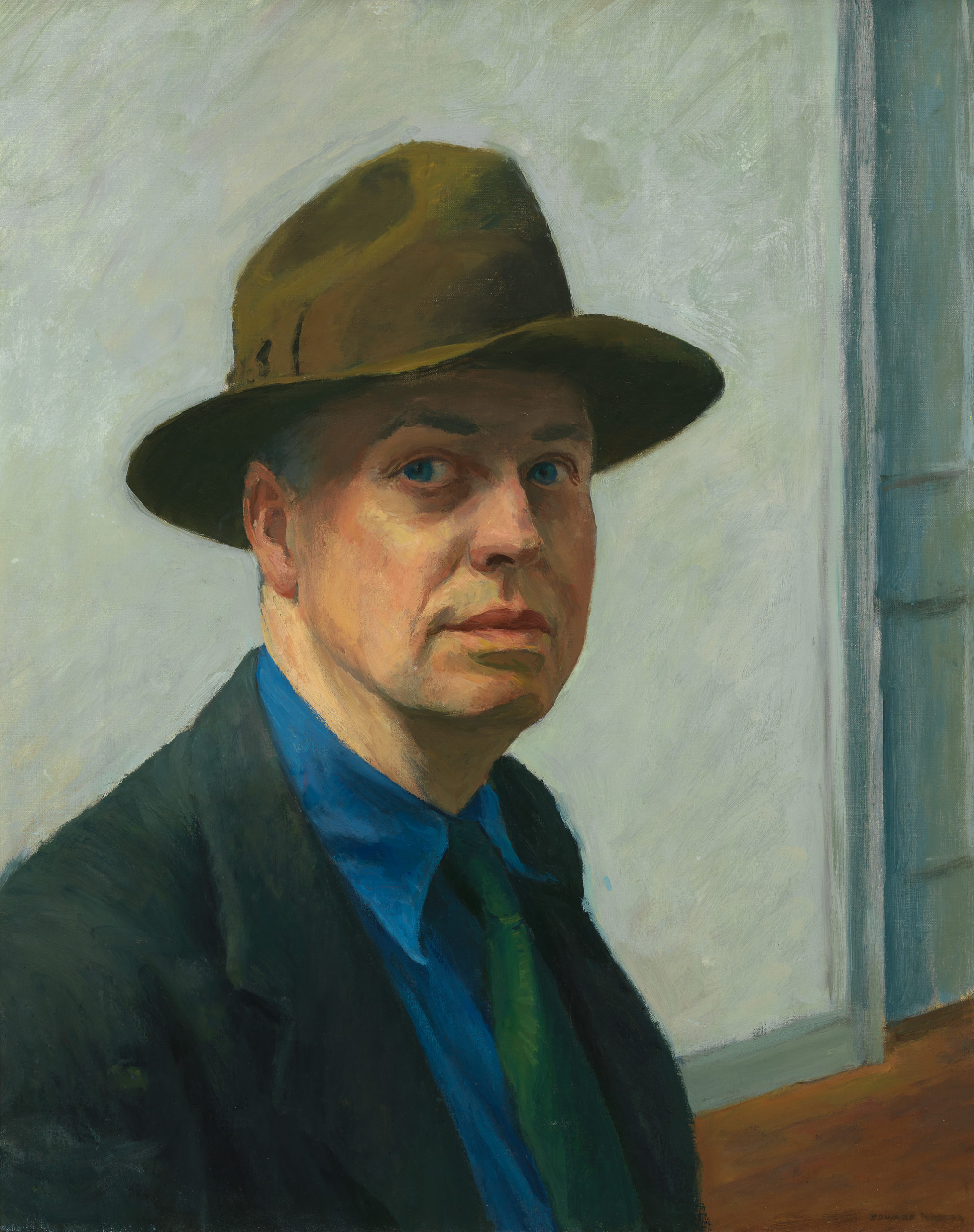 Edward Hopper, “Self-Portrait,” 1925–30. Oil on canvas, 25 3/8 × 20 3/8 in. (64.5 × 51.8 cm). Whitney Museum of American Art, New York; Josephine N. Hopper Bequest 70.1165. © 2022 Heirs of Josephine N. Hopper/Licensed by Artists Rights Society (ARS), New York