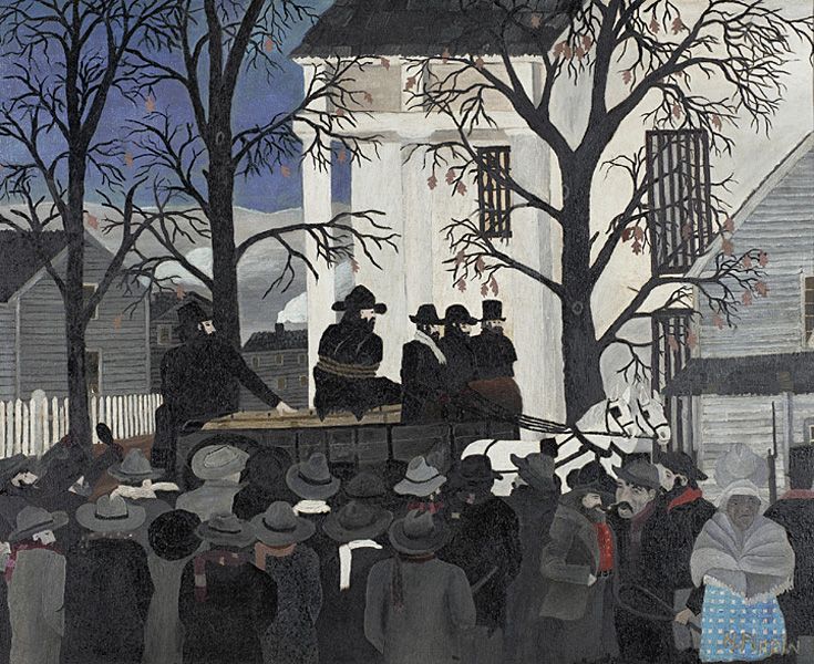 Horace Pippin (1888-1946), "John Brown Going to his Hanging," 1942, oil on canvas, 24 1/8 x 30 1/4 in., John Lambart Fund, 1943.11