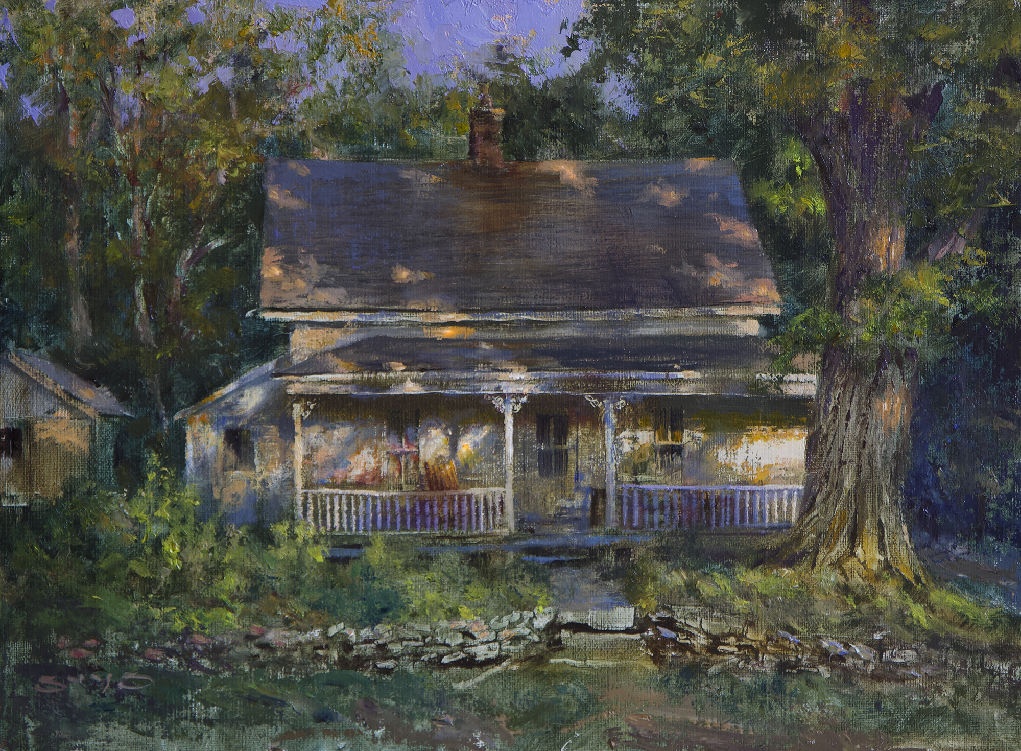 Plein air painting of a home