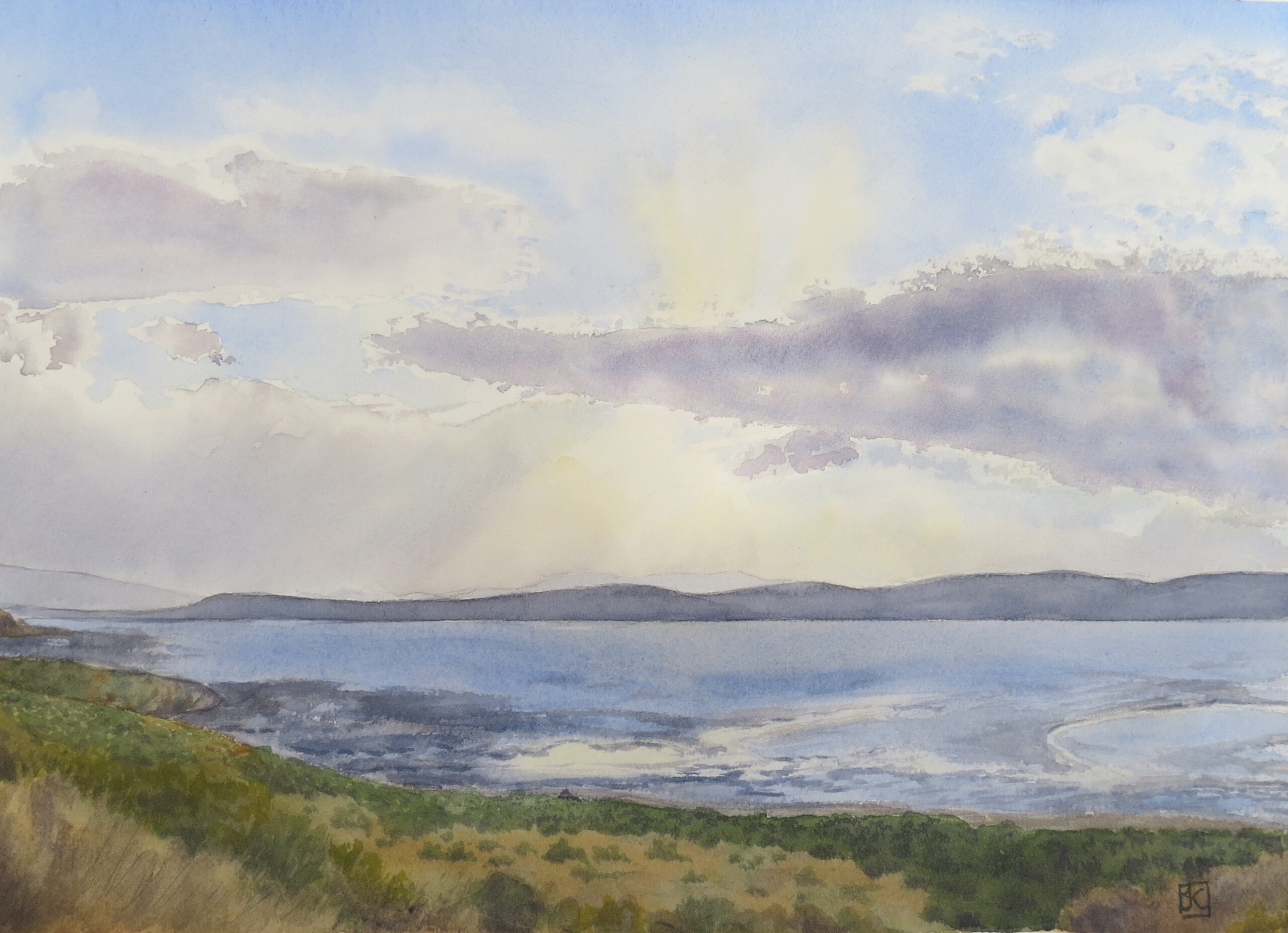 seascape painting - Krystal Allen, "Lake Abert Sunset," 9 1/2 x 13 3/8 in., watercolor, 2022