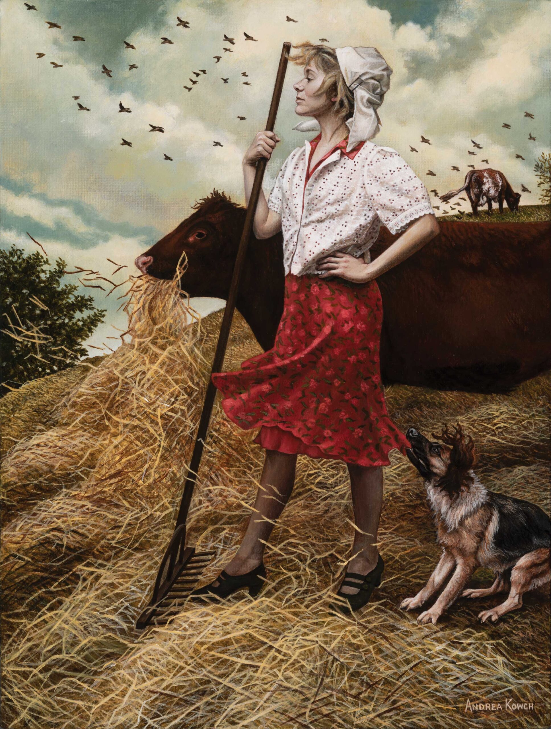 narrative art - Andrea Kowch, (b. 1986), "Steadfast," 2019, acrylic on canvas, 16 x 12 in., private collection