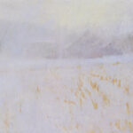 Featured Artwork: Carol Strock Wasson pastel painting of flurry; barely see the field and house in the distance because of white over canvas