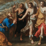 Auction: Women Artists in the World of Old Masters art auctions - Artemisia Gentileschi (1593-after 1654) and Onofrio Palumbo (1606 - circa 1656), "Abraham and the Three Angels," oil on canvas, 144.5 x 200.8 cm. estimate €150,000–200,000