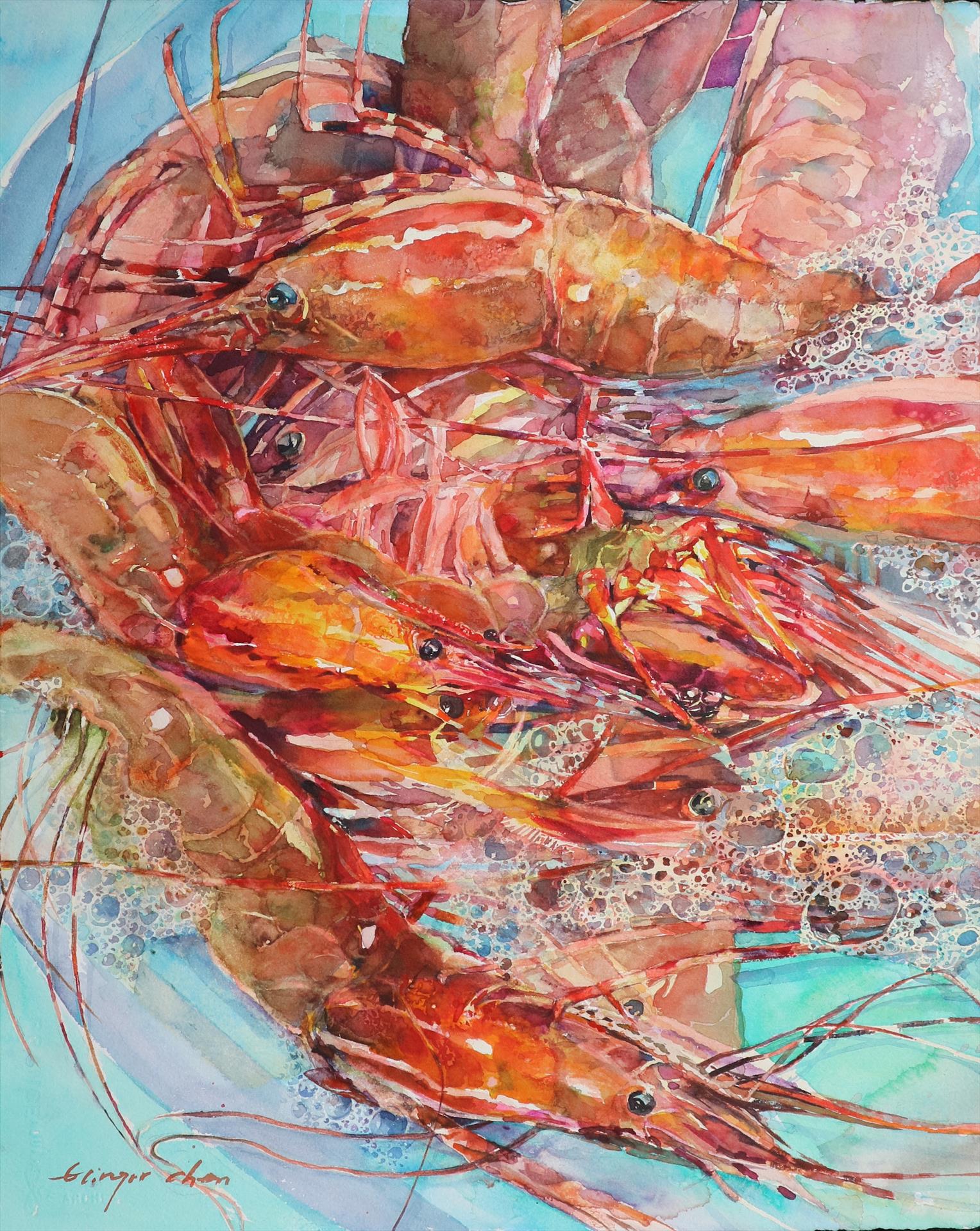 Ginger Chen, "Shrimp," watercolor, 20 x 16 in.
