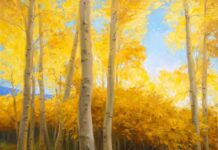Landscapes by Kathleen Hudson at Cole Gallery landscapes - "Aspens," 36x36, oil, by Kathleen Hudson