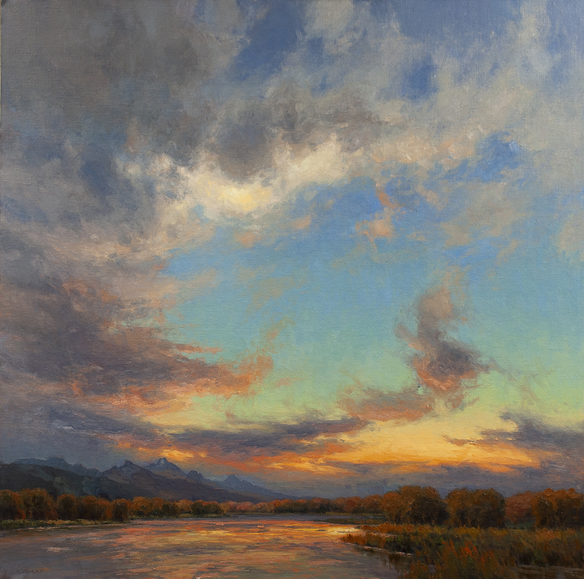 oil painting of a sunset over water