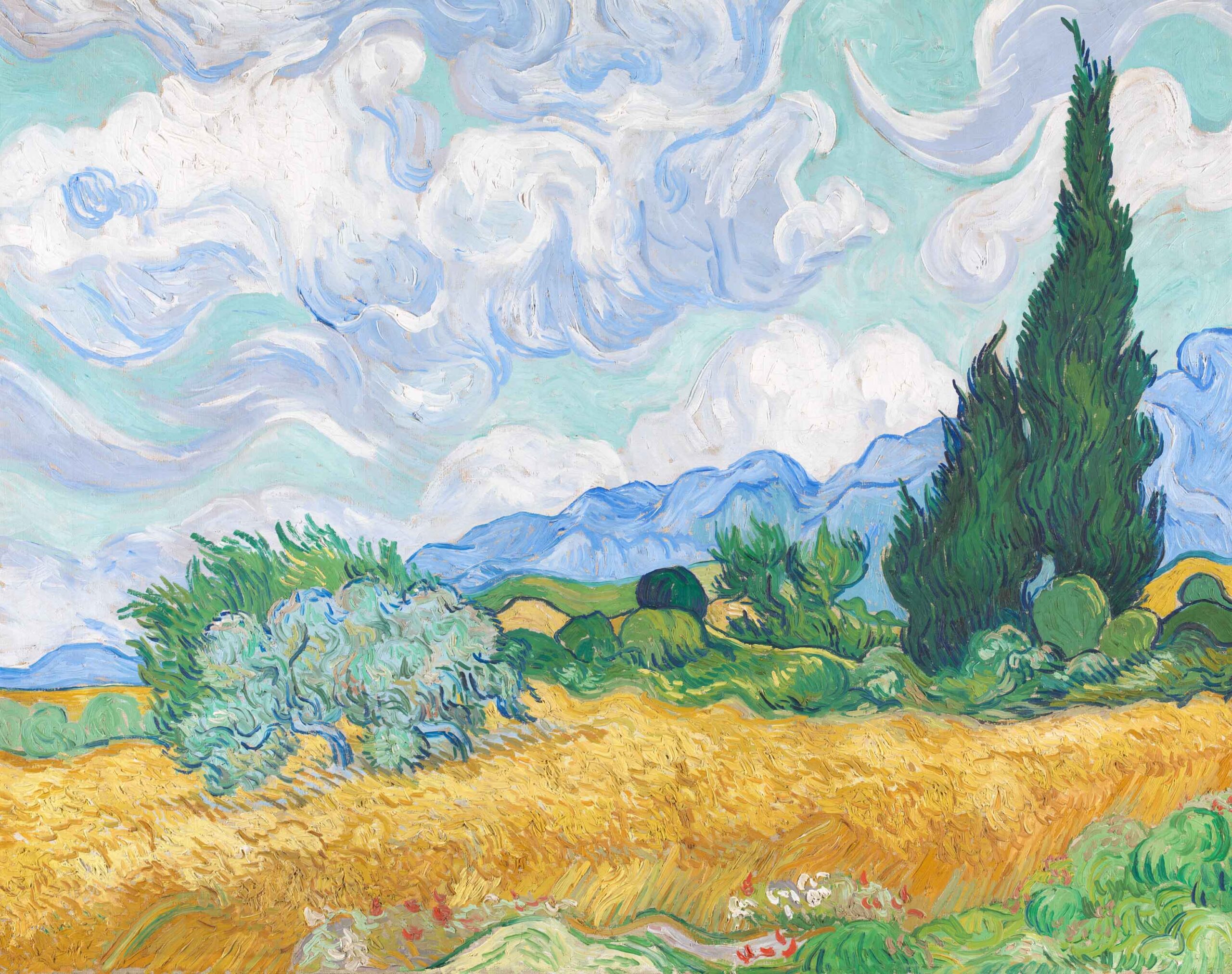 Van Gogh painting of cypress trees
