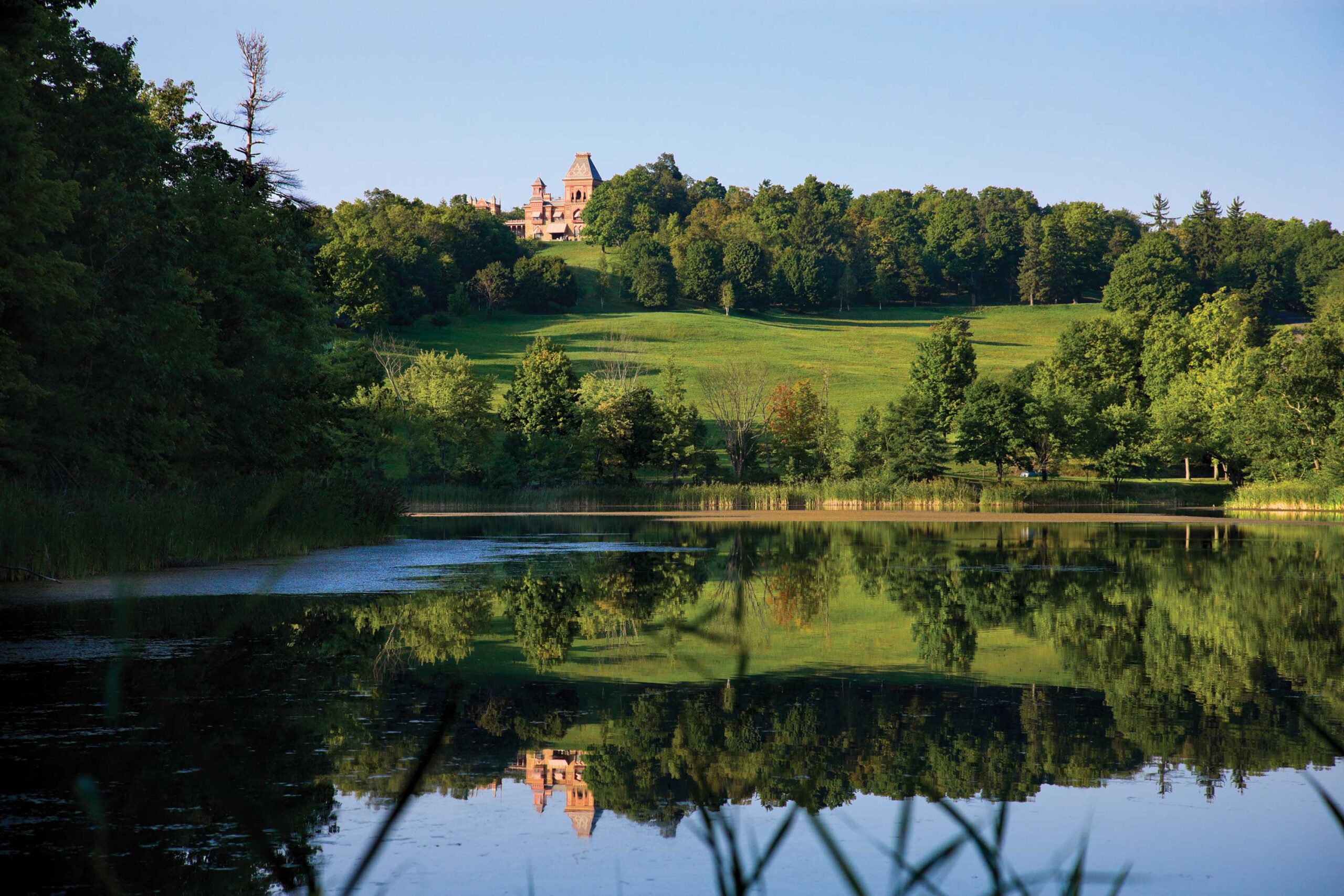 View across the lake to the Main House at Frederic Church’s Olana, Hudson, New York; photo © Peter Aaron/OTTO, 2010, courtesy of the artist