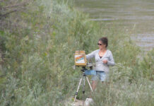 Artist Spotlight: Jennifer Riefenberg artist in a field, painting on location