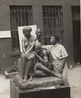 Augusta Savage with her sculpture "Realization" in 1938, photograph taken by Andrew Herman, Federal Art Project, Works Progress Administration, gelatin silver print, 10 x 8 in., Schomburg Center for Research in Black Culture, New York Public Library, 86-0036
