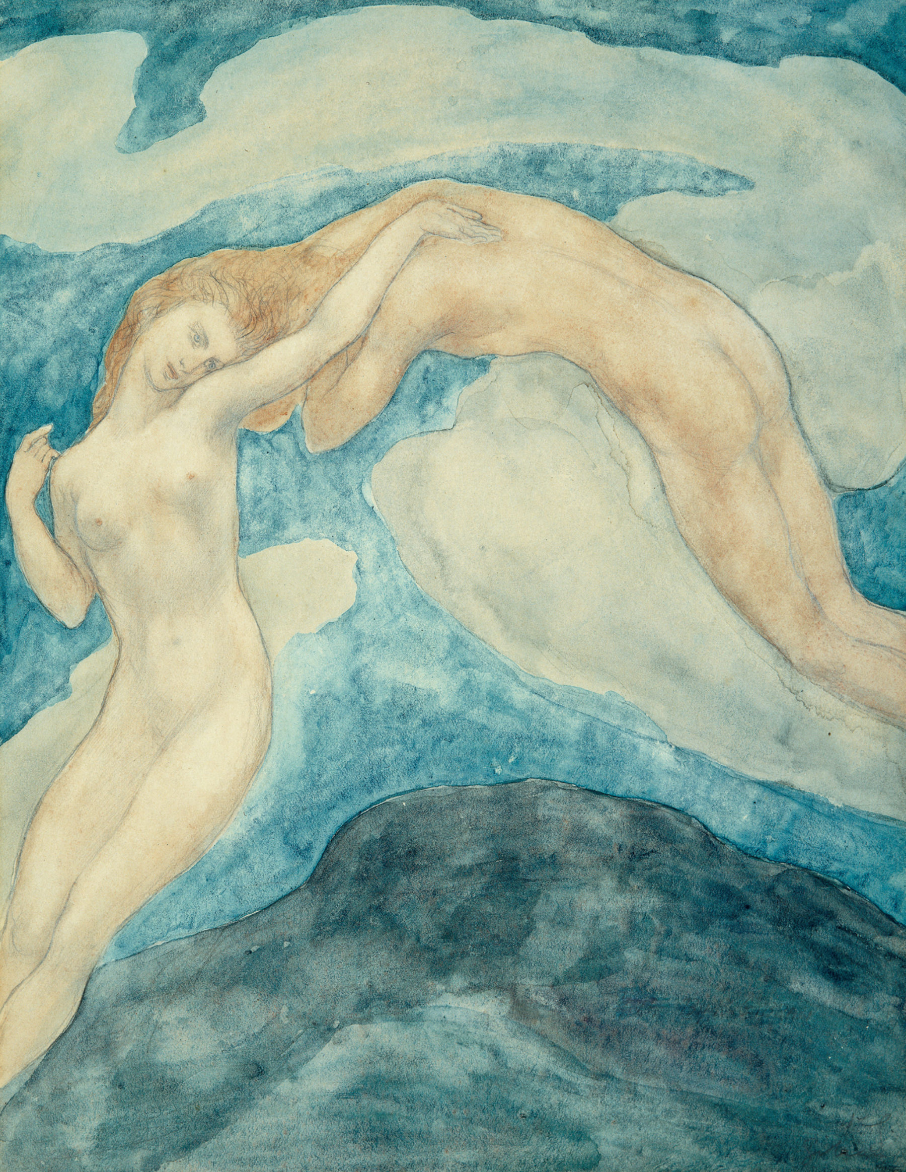 Kahlil Gibran, "The Summit," c. 1925. Watercolor and pencil on paper, 11 x 8 1/2 inches (27.9 x 21.6 cm). Telfair Museum of Art, Savannah, Georgia, Gift of Mary Haskell Minis. Photography by Erwin Gaspin