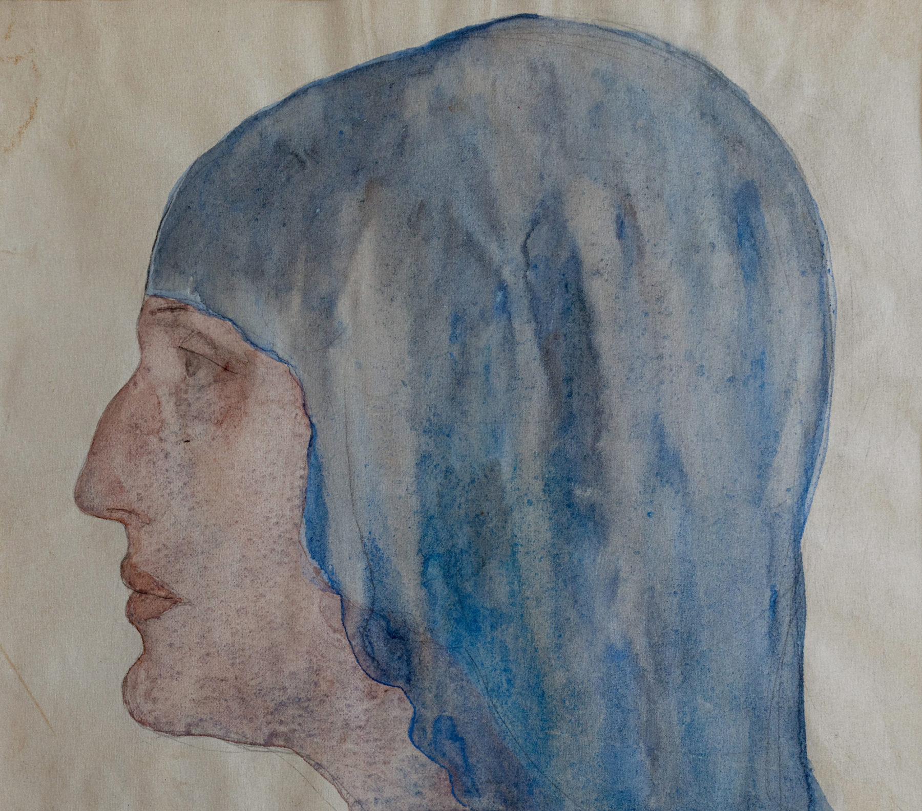 Kahlil Gibran, "A Woman with a Blue Veil," 1916. Watercolor, 8 1/2 x 10 inches (21.5 x 25.3 cm). Collection of the Gibran Khalil Gibran Museum, Courtesy of the Gibran National Committee