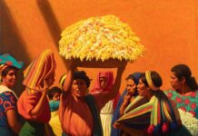 Elias Rivera: From the Thread of Time Figurative Art > Elias Rivera, "Flowers of the Mind," 2002, oil on canvas, 50 x 60 in.
