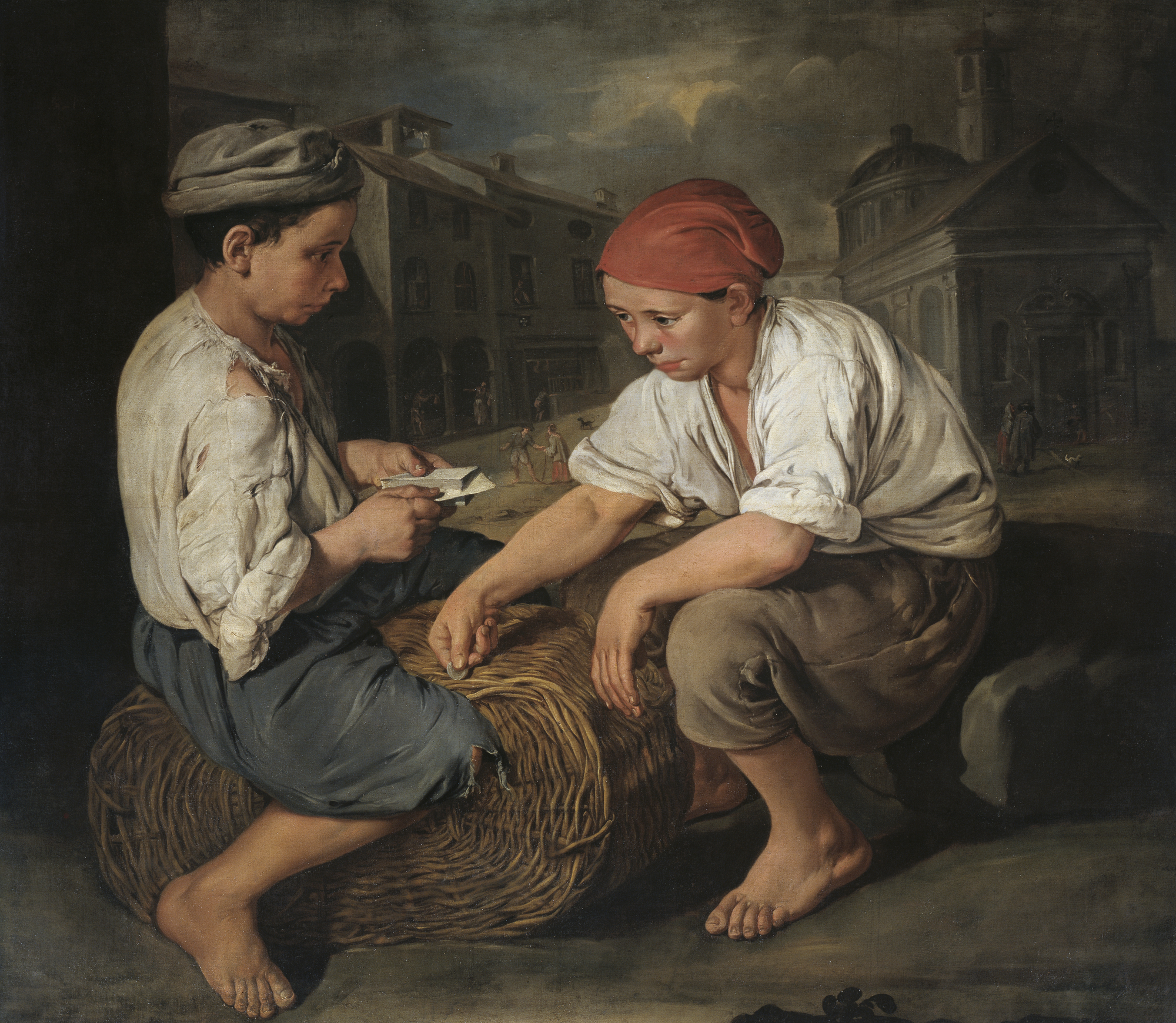 Giacomo Ceruti, "Basket Porters Playing Cards," about 1730–34, Oil on canvas, Private collection, Image © Fotostudio Rapuzzi, Brescia, EX.2023.4.21 