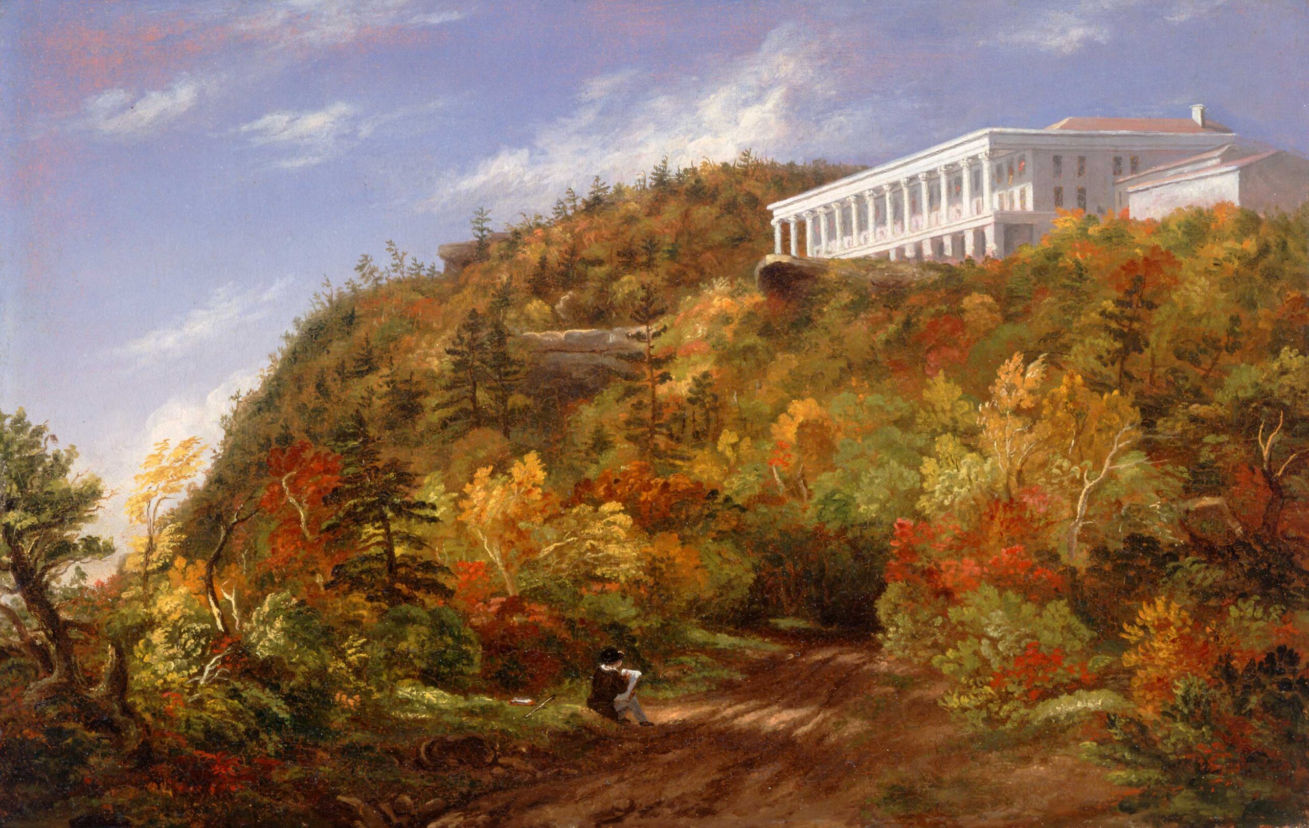 Sarah Cole, "A View of the Catskill Mountain House," 1848, oil on canvas, 15 1/3 x 23 3/8 in., 22 ¼ x 29 ¾ in. framed, Albany Institute of History and Art, Albany, NY, Albany Institute of History & Art Purchase, 1964.40
