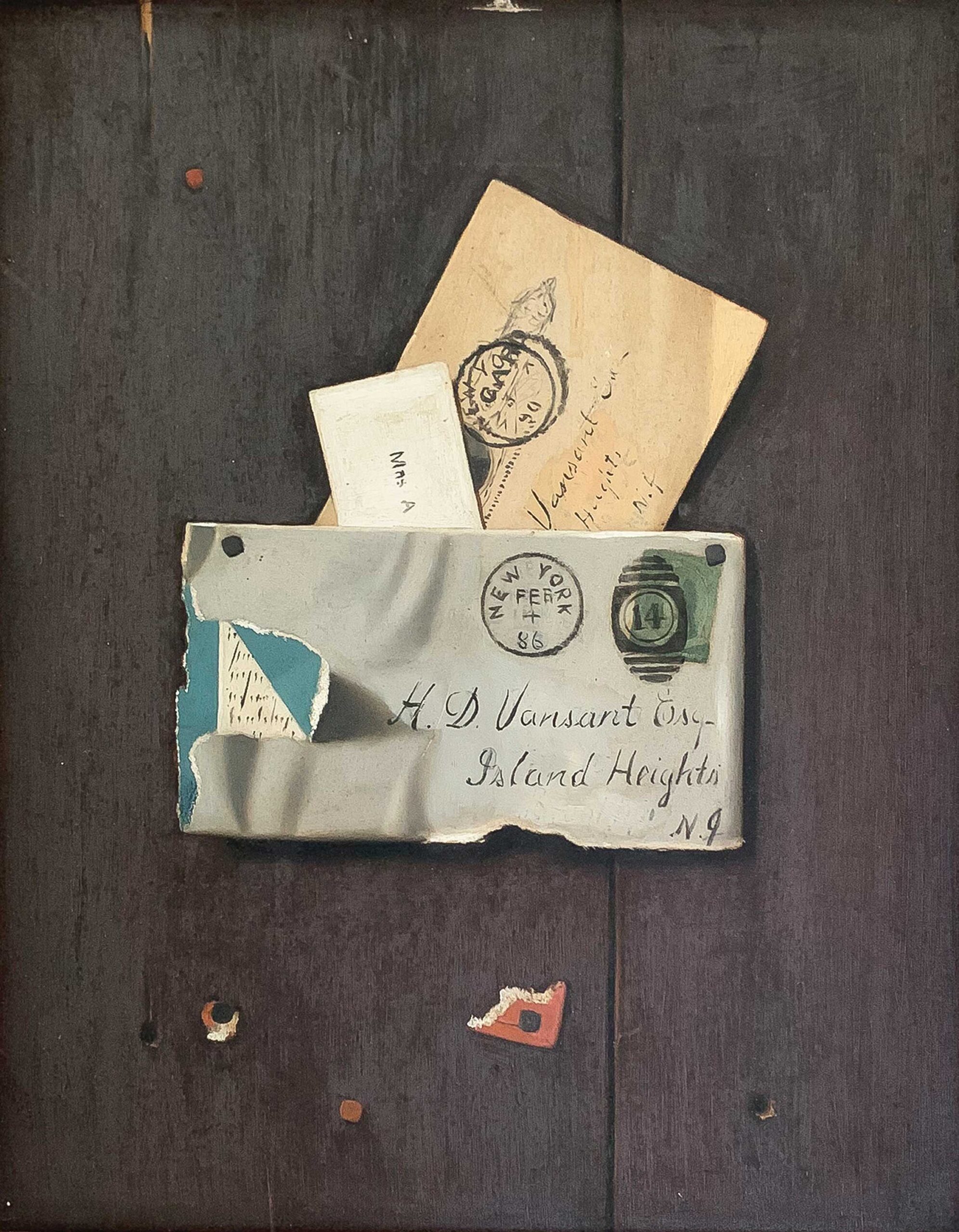 Peto’s trompe l'oeil painting "The Letters," n.d., oil on canvas, 12 x 9 3/4 in.
