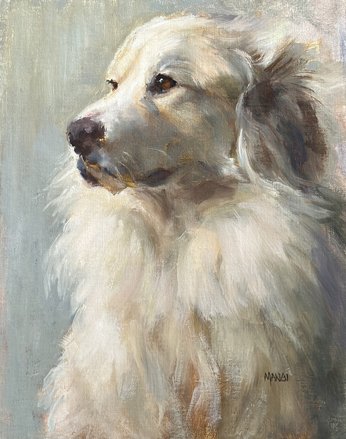 oil painting of a portrait of great Pyrenees
