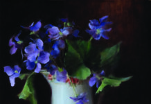 Wall Flowers Carmen Drake (b. 1964), "Woolly Blue Violets," 2023, oil on linen panel, 7 x 7 in.
