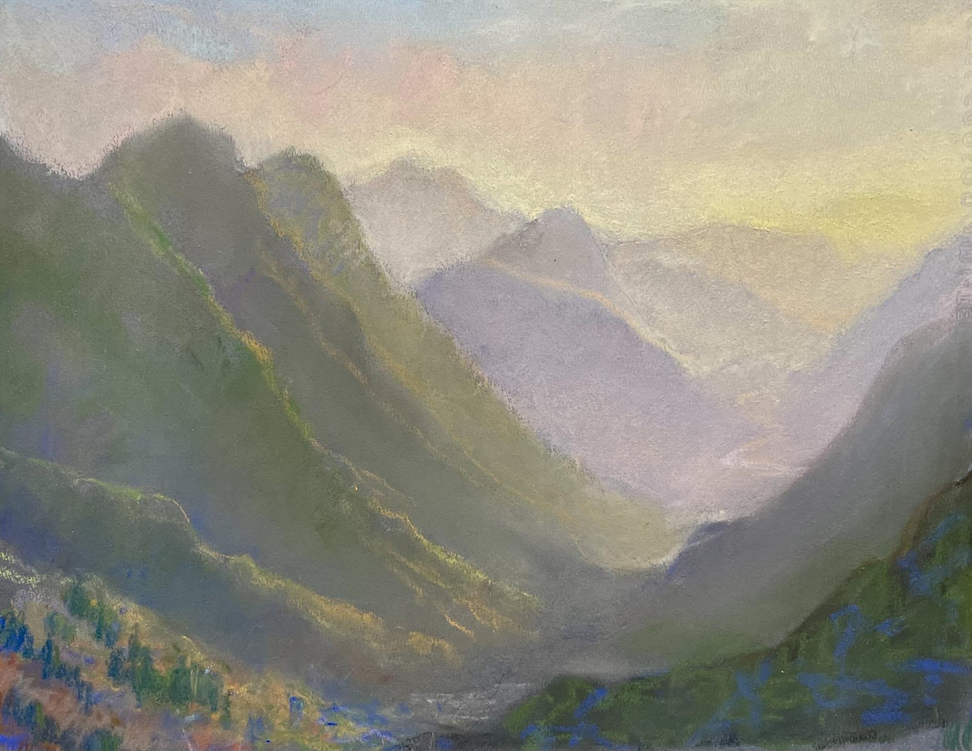 Peter Adams, “Afternoon Haze; Looking Down the Arroyo Seco from Mount Wilson,” Pastel, 12 x 16 inches, Collection of the Artist